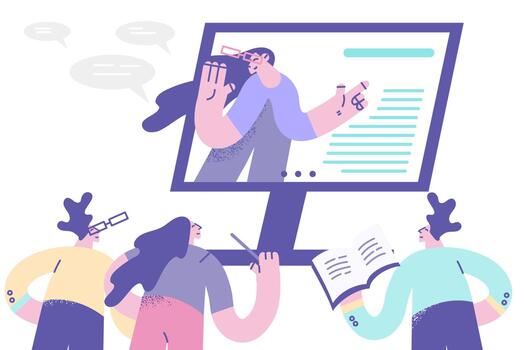 Group learning with digital tools vector