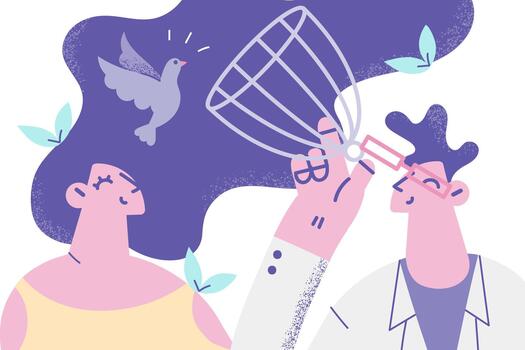 Illustration of man, woman, and a bird vector