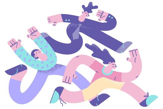 Three characters running in vibrant styles vector