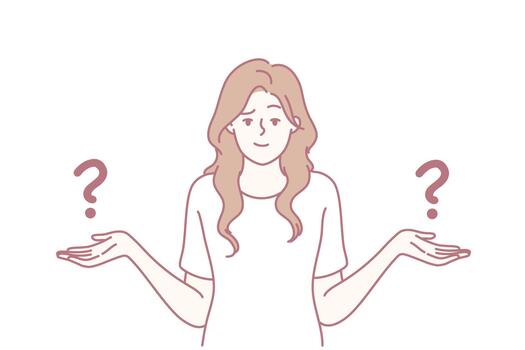 incierto persona gesticulando, individual expresando Confusión mediante gestos y señales, un poco claro personaje demostrando incertidumbre utilizando mano movimientos y simbólico representaciones vector