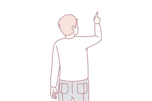Man shown from behind emphasizing leadership through gesture towards conceptual chart and goals vector