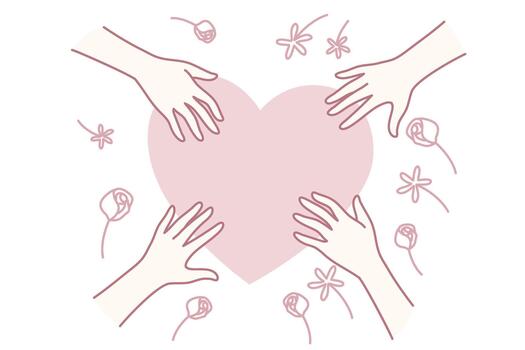 community support scene, group of hands embracing heart, unified hands forming caring heart shape vector