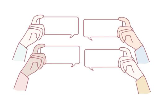 collaborative dialogue illustration, multiple individuals sharing thoughts through speech icons vector