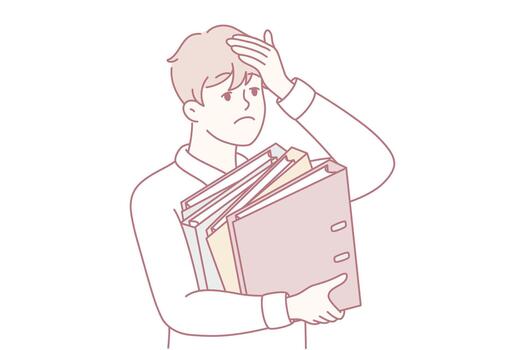 Overburdened individual shows signs of tension while multitasking in demanding environment vector