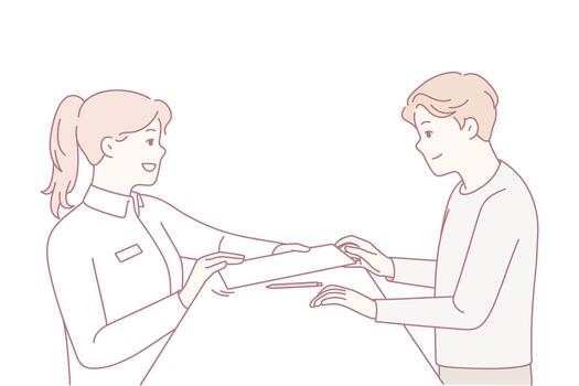 cortés transferir de documentos con firmas Entre personal y clientela en formal servicios vector