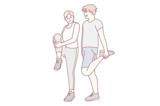 Shared fitness activity where partners assist each other in stretching and maintaining proper posture vector