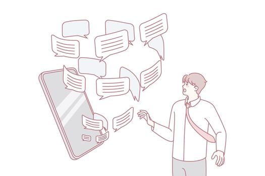 hombre abrumado con correo electrónico notificación en celular vector