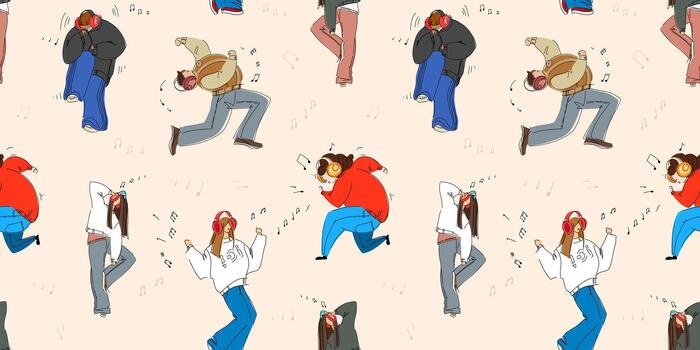 a pattern of people dancing and playing instruments vector