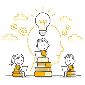 con el deseo a aprender y desarrollar juntos, mentes ilustrado en el ligero de libros. vector