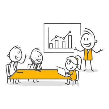 A Team Strategizing in Front of a Data Graph and Focusing on Shared Goals. vector