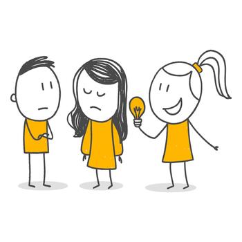 The Conflict Of An Innovative Idea And The Moment Of Indecision Between Two Colleagues. vector