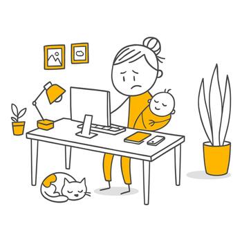 The Challenges Of Working From Home. An Employee's Effort To Balance Work And Parenthood. vector