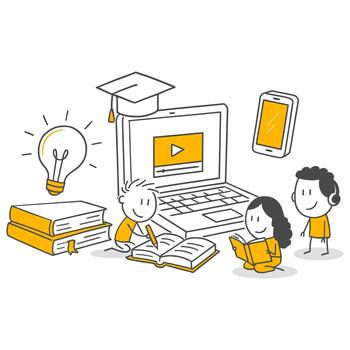 Happy Students Reading Books and Studying Online to Acquire New Knowledge. vector