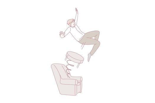 Man employee pushed from chair with spring vector