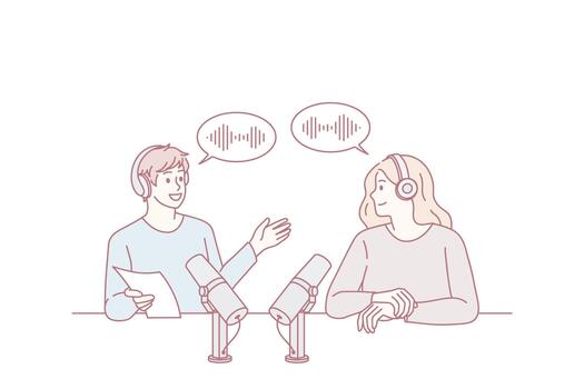 Smiling radio host have communication with female guest vector