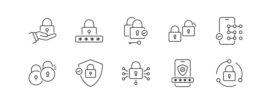 bloquear icono conjunto línea estilo, editable carrera vector