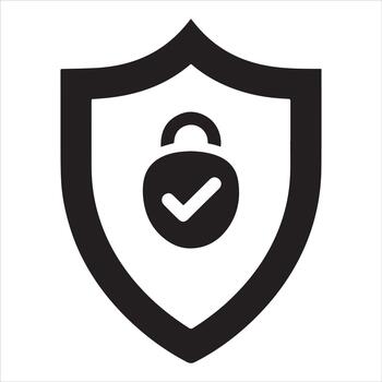 Black shield icon with padlock and checkmark symbol on white background vector