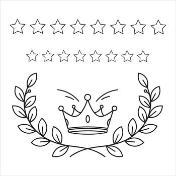 Black outline crown with laurel wreath and rows of stars on white background vector