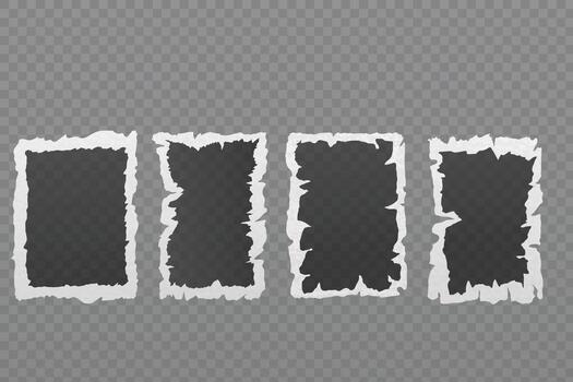 A set of torn paper-style frames with rough edges resembling ripped photo borders. vector