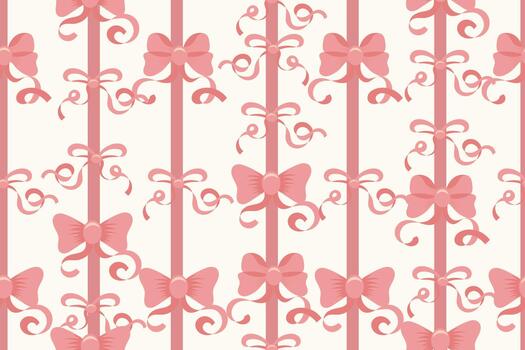 A vertical repeating pattern of pink ribbons and bows forming decorative stripes. vector