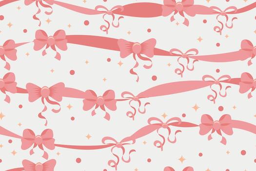 A soft pink background with flowing ribbon lines, bows, and small stars creating a sweet and feminine atmosphere. vector