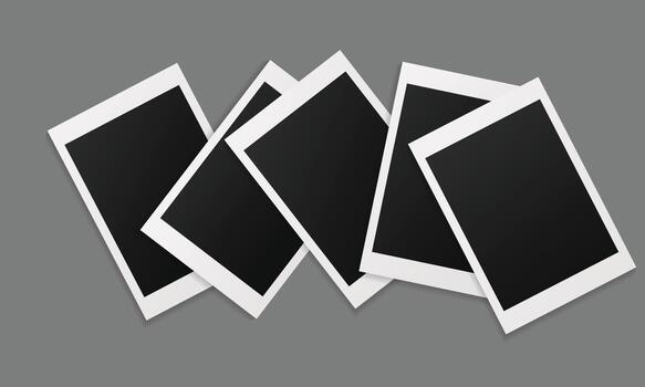 Stacked black polaroid-style picture frames with white borders for photo placeholders. vector