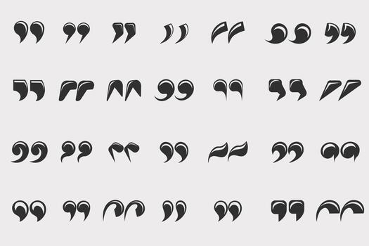A complete set of quotation marks and apostrophes in varied typographic shapes. vector
