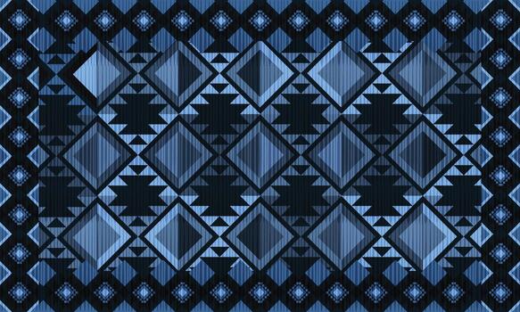 A bold Navajo geometric pattern in deep blue tones with strong symmetrical shapes. vector