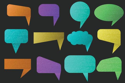 A bright collection of multicolored speech bubbles in various playful comic-style shapes. vector