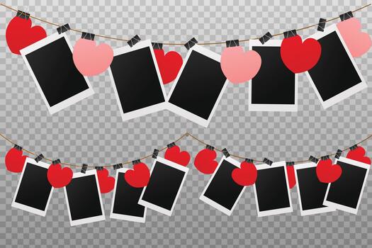 A romantic photo-hanging decoration with heart ornaments clipped along a string in a playful and charming style. vector