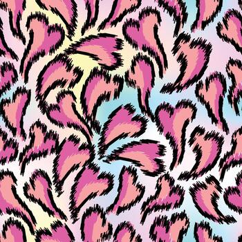 A seamless abstract fabric pattern featuring colorful swirling shapes with a love-inspired flowing design and bright pastel tones. vector