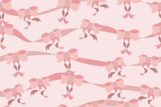 A repeating pattern of soft pink ribbons and bows arranged in a smooth, flowing layout. vector