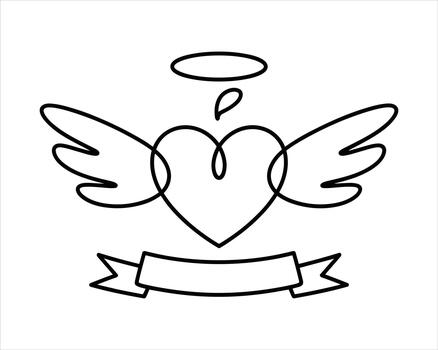 Angel heart with wings and halo in continuous line drawing style vector