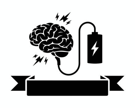 Brain charging concept with battery and banner for text information placement vector