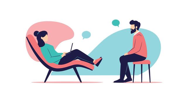 A woman consults remotely with a therapist or colleague while relaxing in a modern setting, illustrating the flexibility of virtual communication. vector