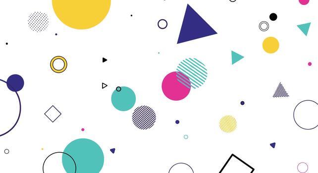 Abstract geometric shapes in vibrant colors scattered across a white background, creating a playful and modern graphic design. vector