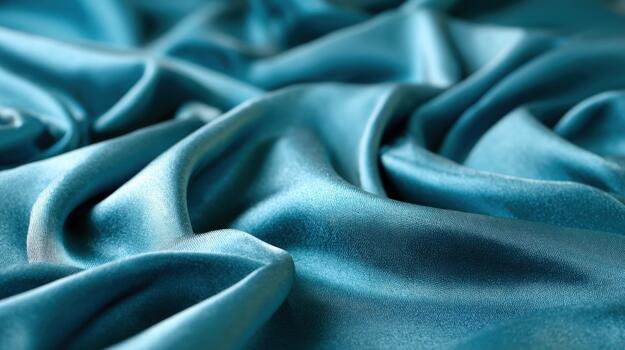 Luxurious teal fabric background with elegant drapes and soft folds smooth shimmering textile surface texture photo