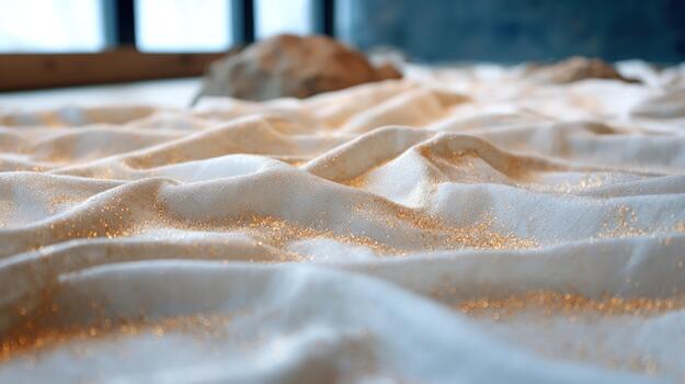 Crumpled fabric texture with golden glitter sparkling in soft light abstract background material pattern photo