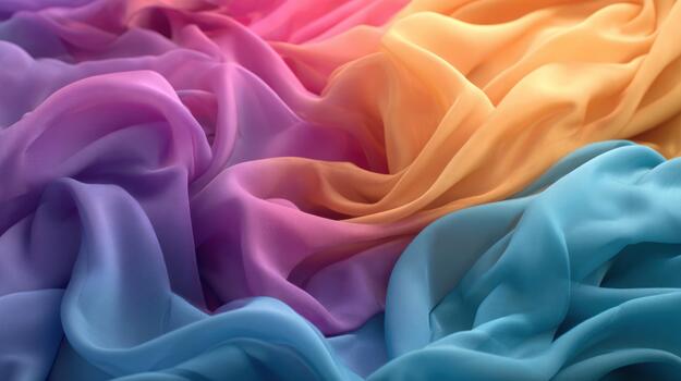 Soft flowing fabric with vibrant gradient colors gentle drapes and pleats textile material background abstract texture pattern photo