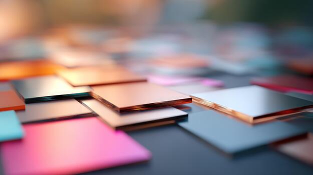 Abstract geometric metallic tile pattern background with reflective surfaces and vibrant colors representing modern technology and design photo