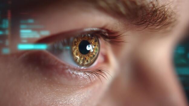 Human eye interacting with digital interface biometric scan futuristic vision data analysis augmented reality cyberspace concept photo