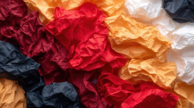 Crumpled multicolored paper texture background abstract vibrant hues folded material surface pattern design photo