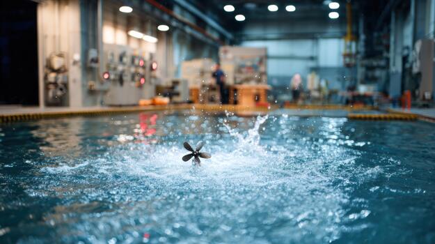 Small propeller creating water splash in a controlled indoor testing facility for engineering research and development photo