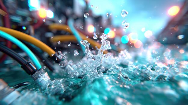 vibrante alambres sumergido en salpicaduras agua con bokeh luces y dinámica líquido movimiento foto