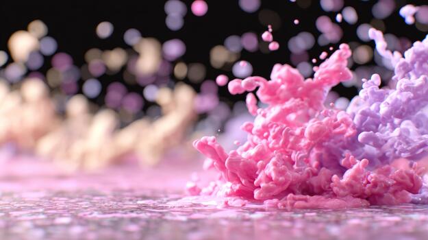 Dynamic colorful fluid splash creating abstract shapes vibrant pink and purple liquid movement with bokeh effect photo