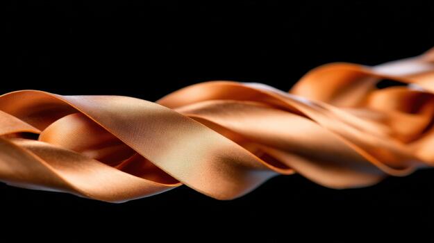 Abstract flowing metallic fabric ribbon twist on dark background luxurious smooth texture elegant design element photo