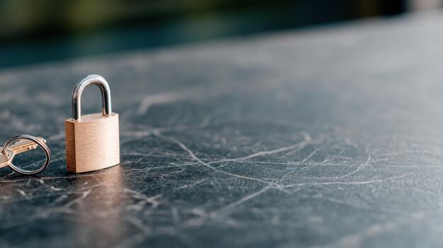 Padlock and key on textured surface security and access control concept photo