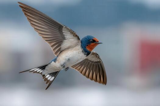pájaro en en pleno vuelo capturado con alto obturador velocidad en contra borroso antecedentes foto