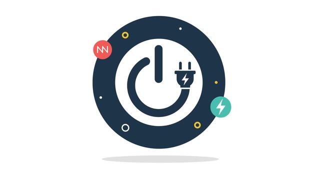 Illustration of a power button and an electrical plug with a lightning bolt, symbolizing energy, power, and connection. vector