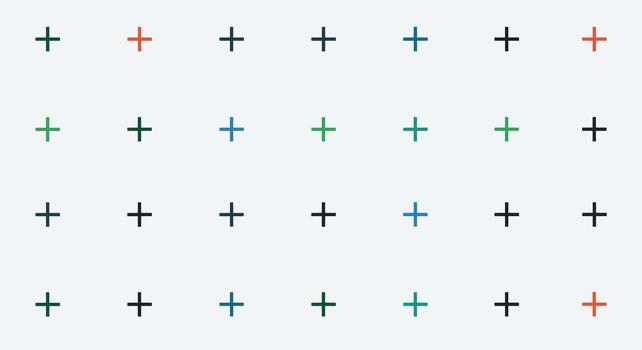 Colorful array of plus signs forming a geometric grid pattern on a light background, symbolizing addition, positivity, or data points. vector